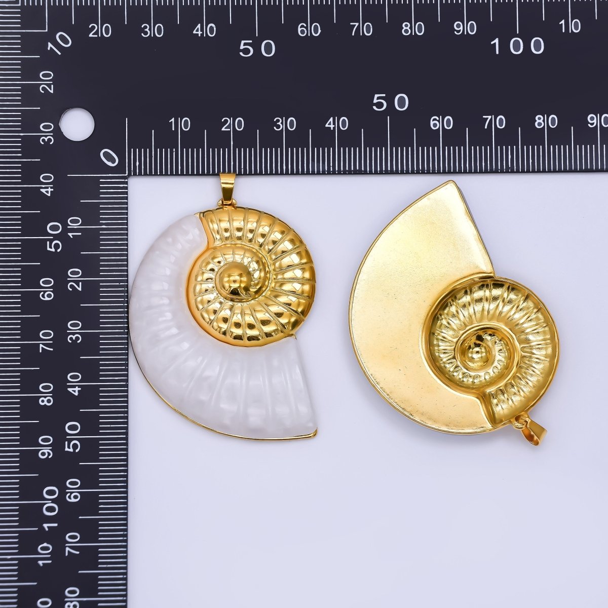 Gold PVD Stainless Steel 47mm Mother of Pearl Conch Sea Shell Pendant | J165