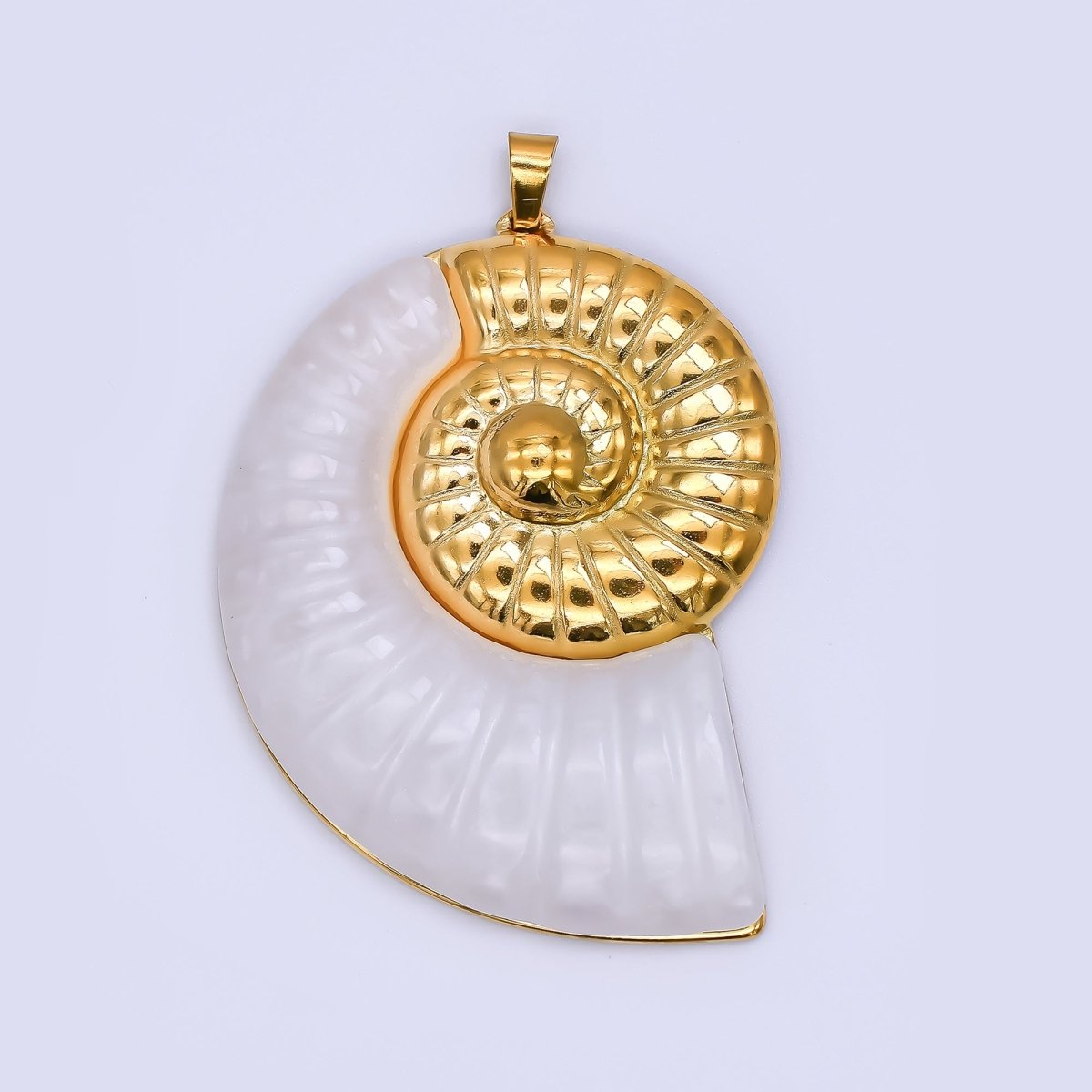 Gold PVD Stainless Steel 47mm Mother of Pearl Conch Sea Shell Pendant | J165