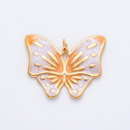 Gold Stainless Steel 48mm Orange &amp; Green Enamel Mariposa Butterfly Dual Colors Charm | J232 J242