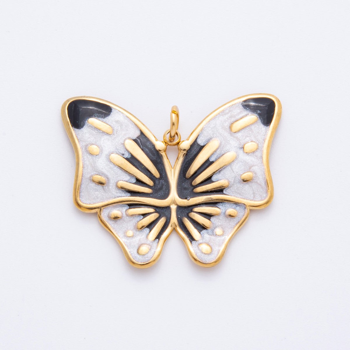 Gold Stainless Steel 48mm Orange &amp; Green Enamel Mariposa Butterfly Dual Colors Charm | J232 J242