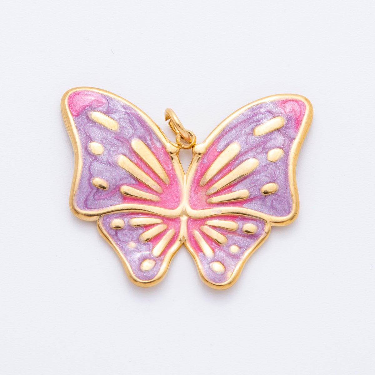 Gold Stainless Steel 48mm Orange &amp; Green Enamel Mariposa Butterfly Dual Colors Charm | J232 J242