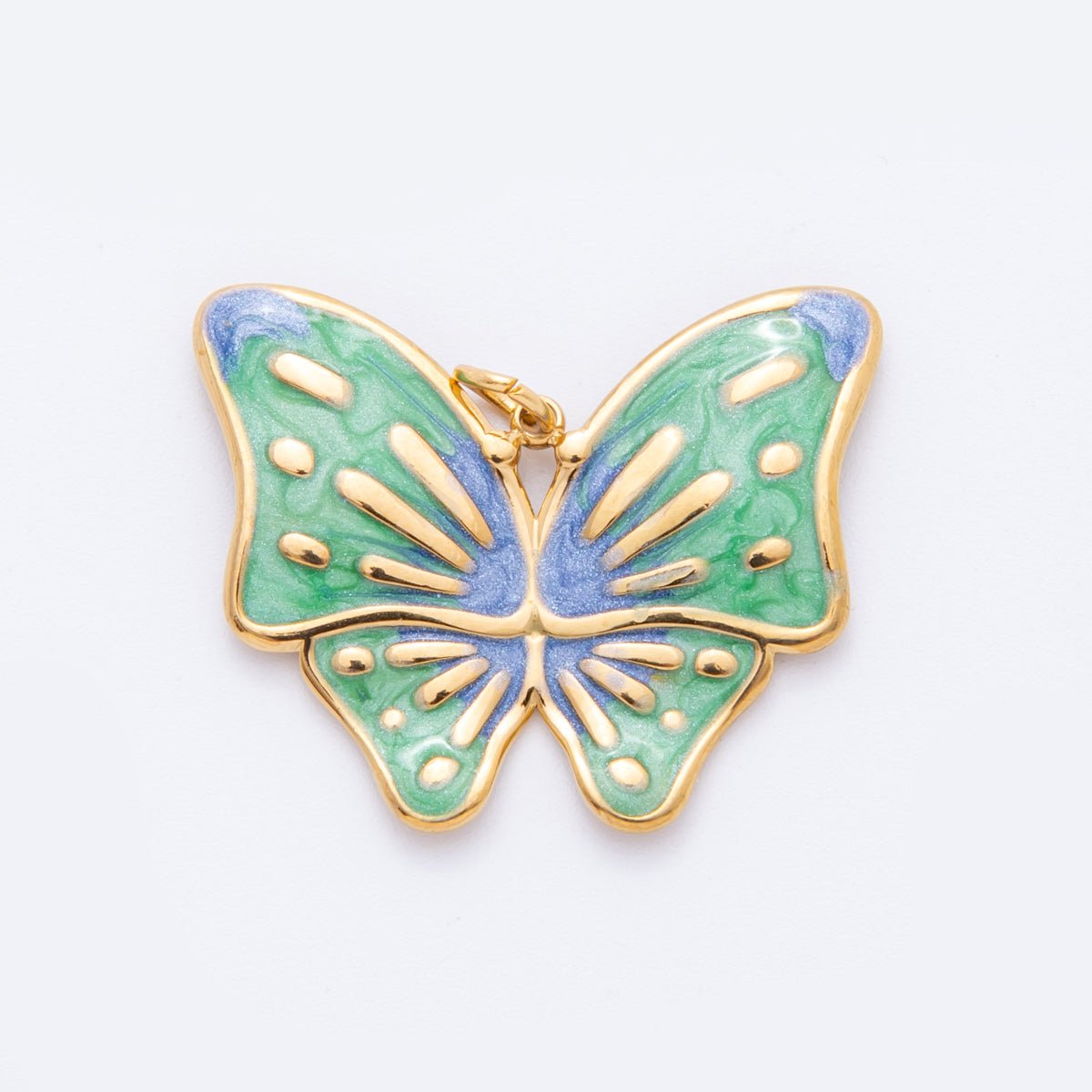 Gold Stainless Steel 48mm Orange &amp; Green Enamel Mariposa Butterfly Dual Colors Charm | J232 J242