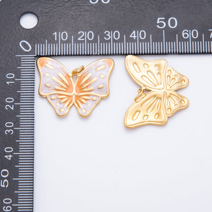 Gold Stainless Steel 48mm Orange &amp; Green Enamel Mariposa Butterfly Dual Colors Charm | J232 J242