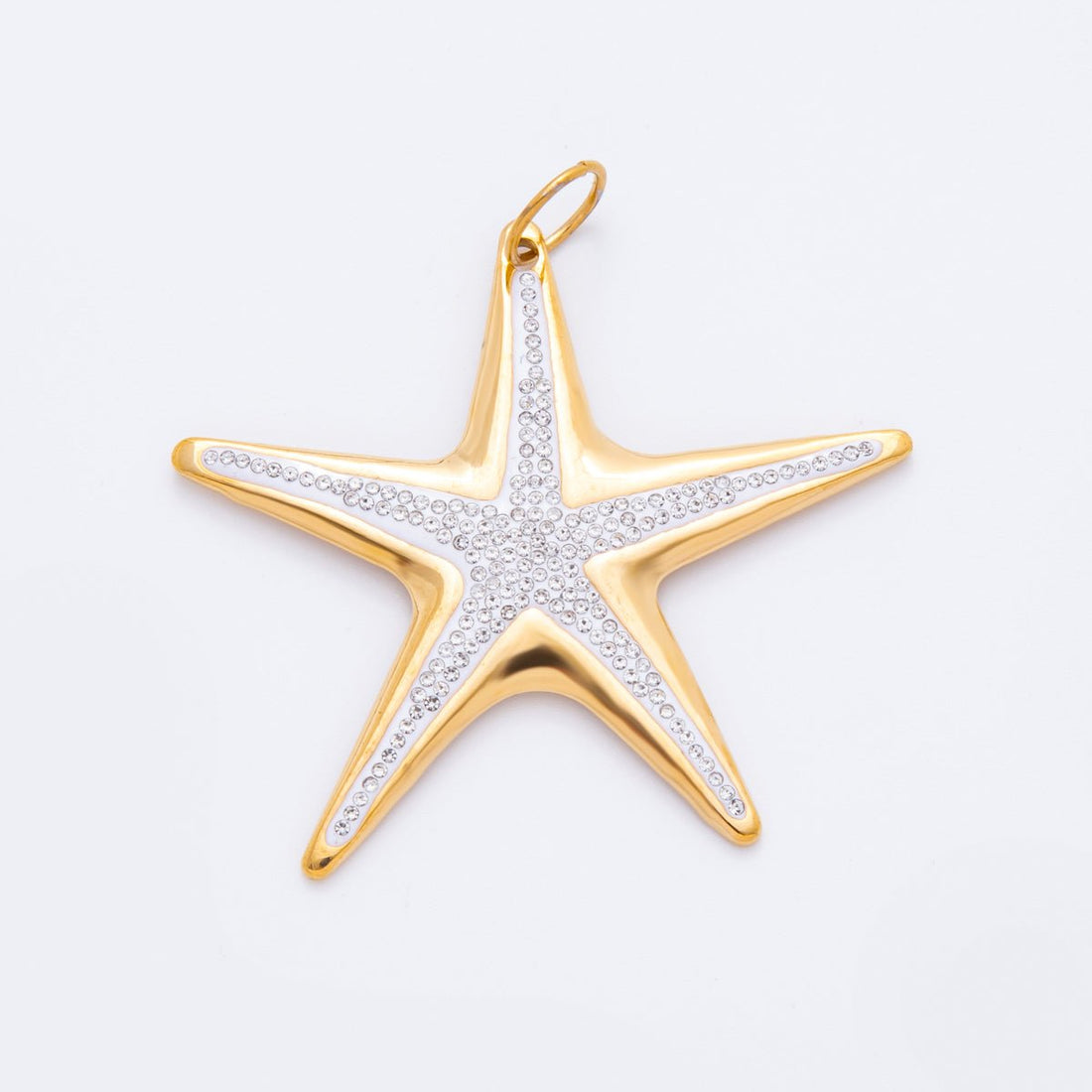 Gold Stainless Steel 57mm Micro Paved CZ Under the Sea Big Starfish Charm | J007