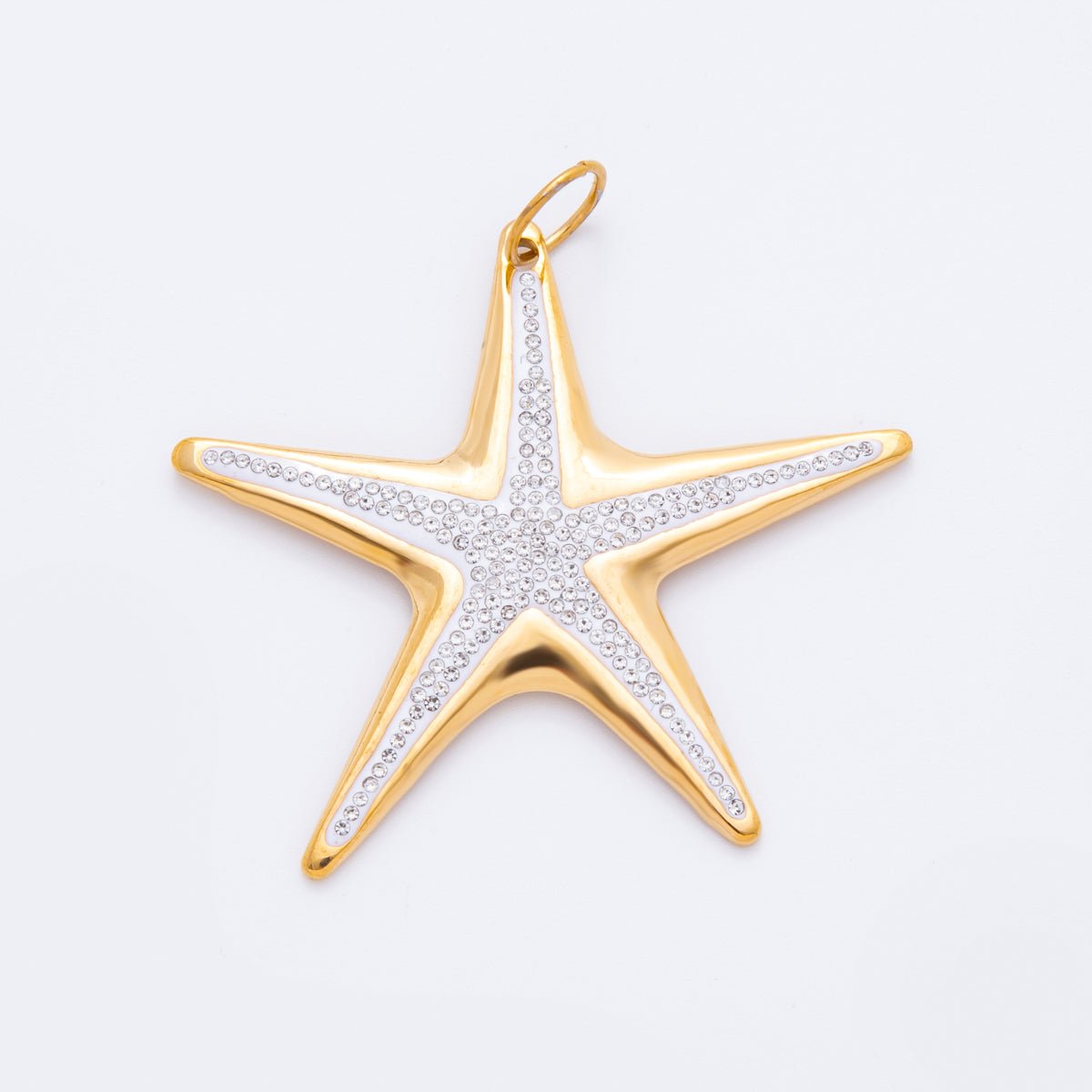 Gold Stainless Steel 57mm Micro Paved CZ Under the Sea Big Starfish Charm | J007