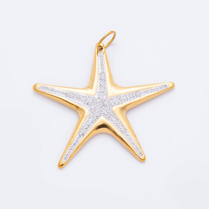 Gold Stainless Steel 57mm Micro Paved CZ Under the Sea Big Starfish Charm | J007