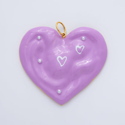 Gold Stainless Steel 57mm Purple Enamel Heart Charm | J873