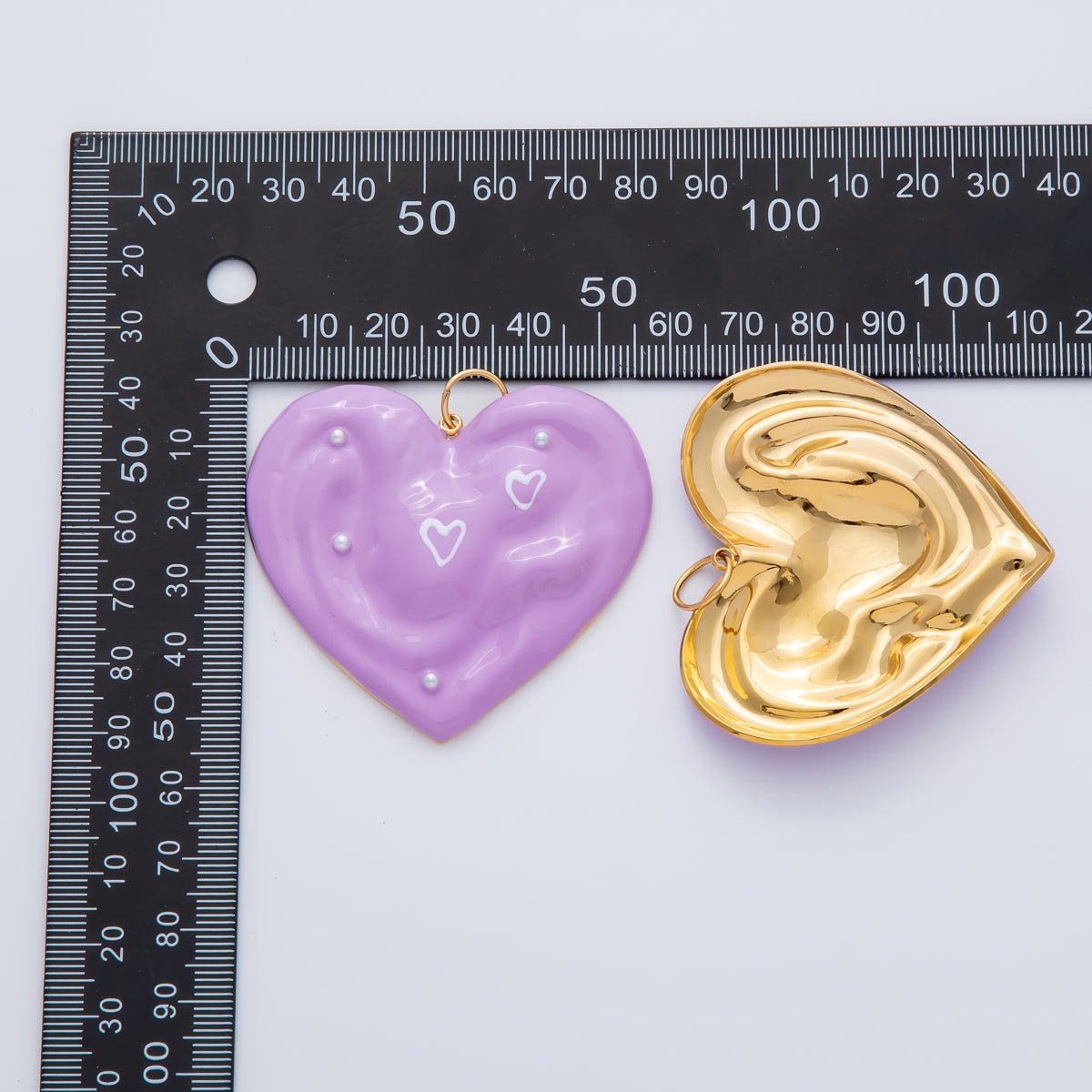 Gold Stainless Steel 57mm Purple Enamel Heart Charm | J873