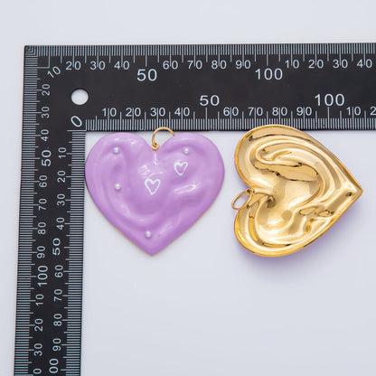 Gold Stainless Steel 57mm Purple Enamel Heart Charm | J873