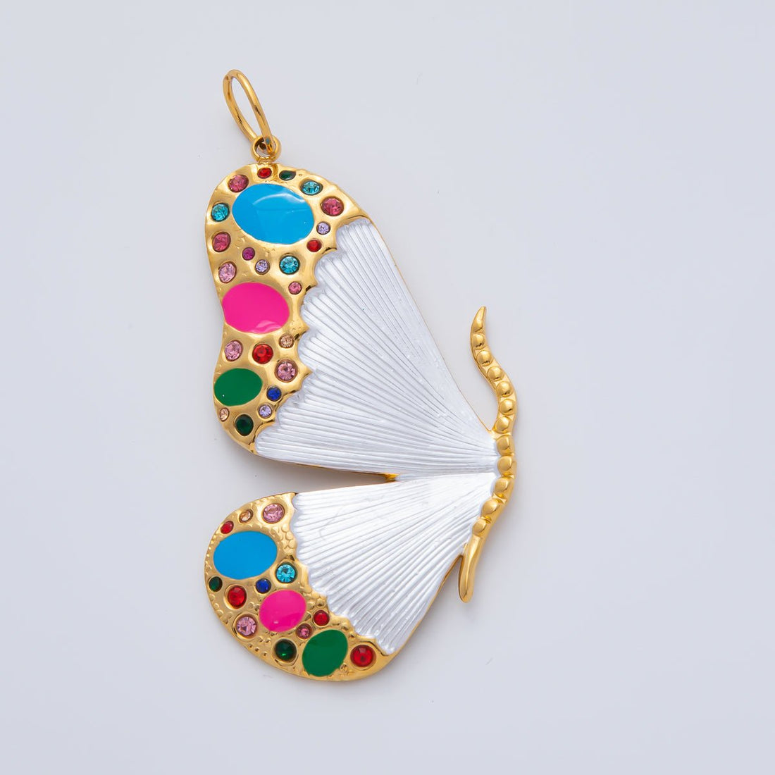 Gold Stainless Steel 62mm Enamel Butterfly Charm Mariposa Pendant | J890