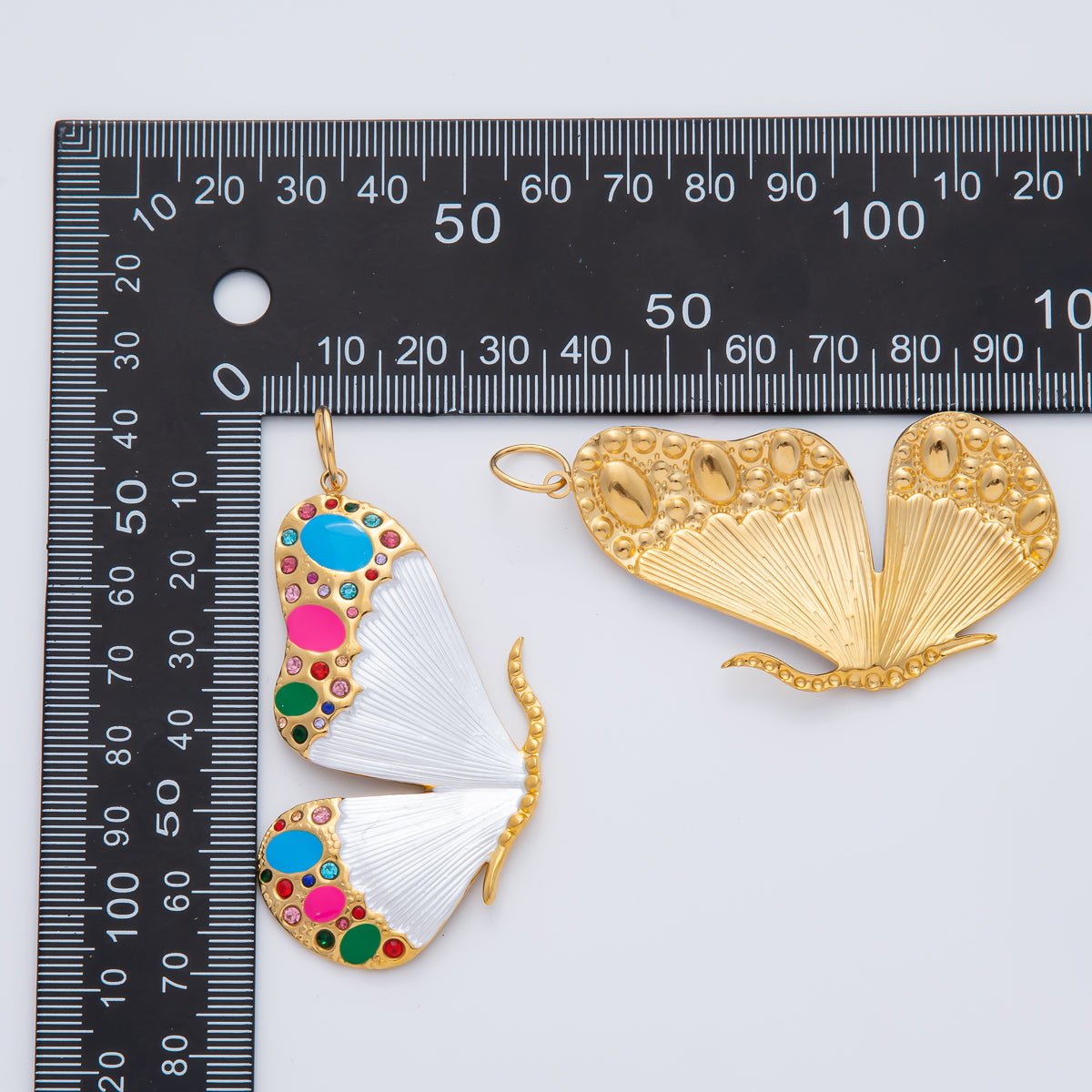 Gold Stainless Steel 62mm Enamel Butterfly Charm Mariposa Pendant | J890