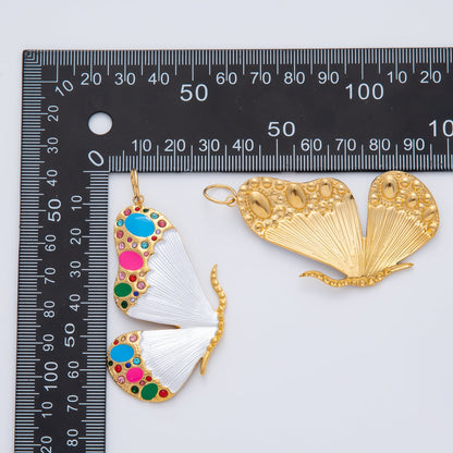 Gold Stainless Steel 62mm Enamel Butterfly Charm Mariposa Pendant | J890