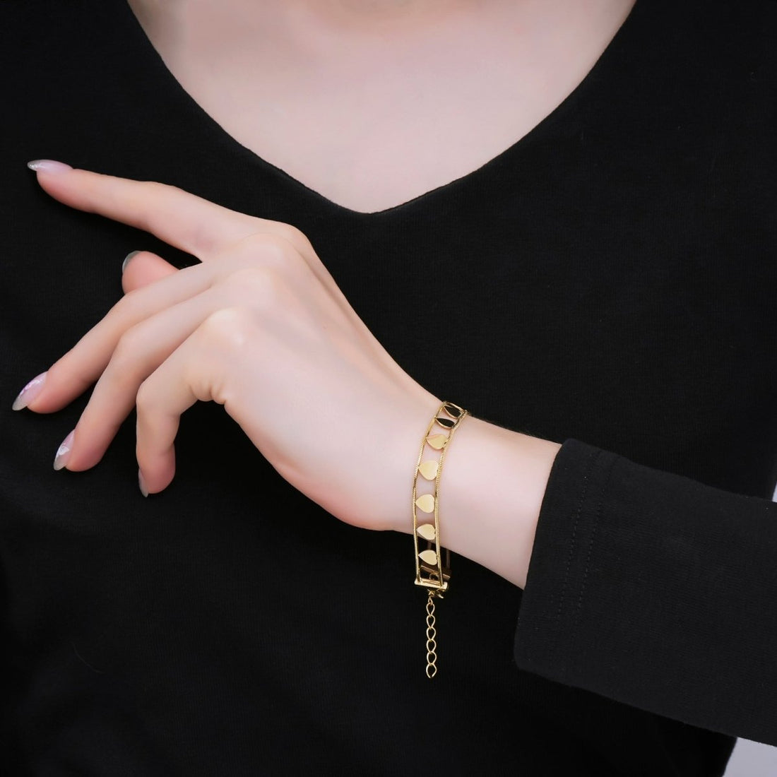 Gold Stainless Steel 8mm Heart Double Strand 6 Inch Bracelet | WA-01432