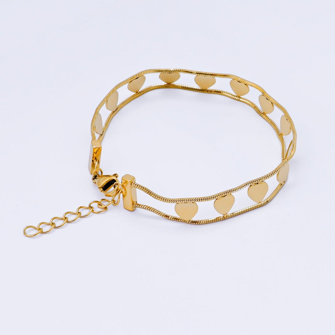 Gold Stainless Steel 8mm Heart Double Strand 6 Inch Bracelet | WA-01432