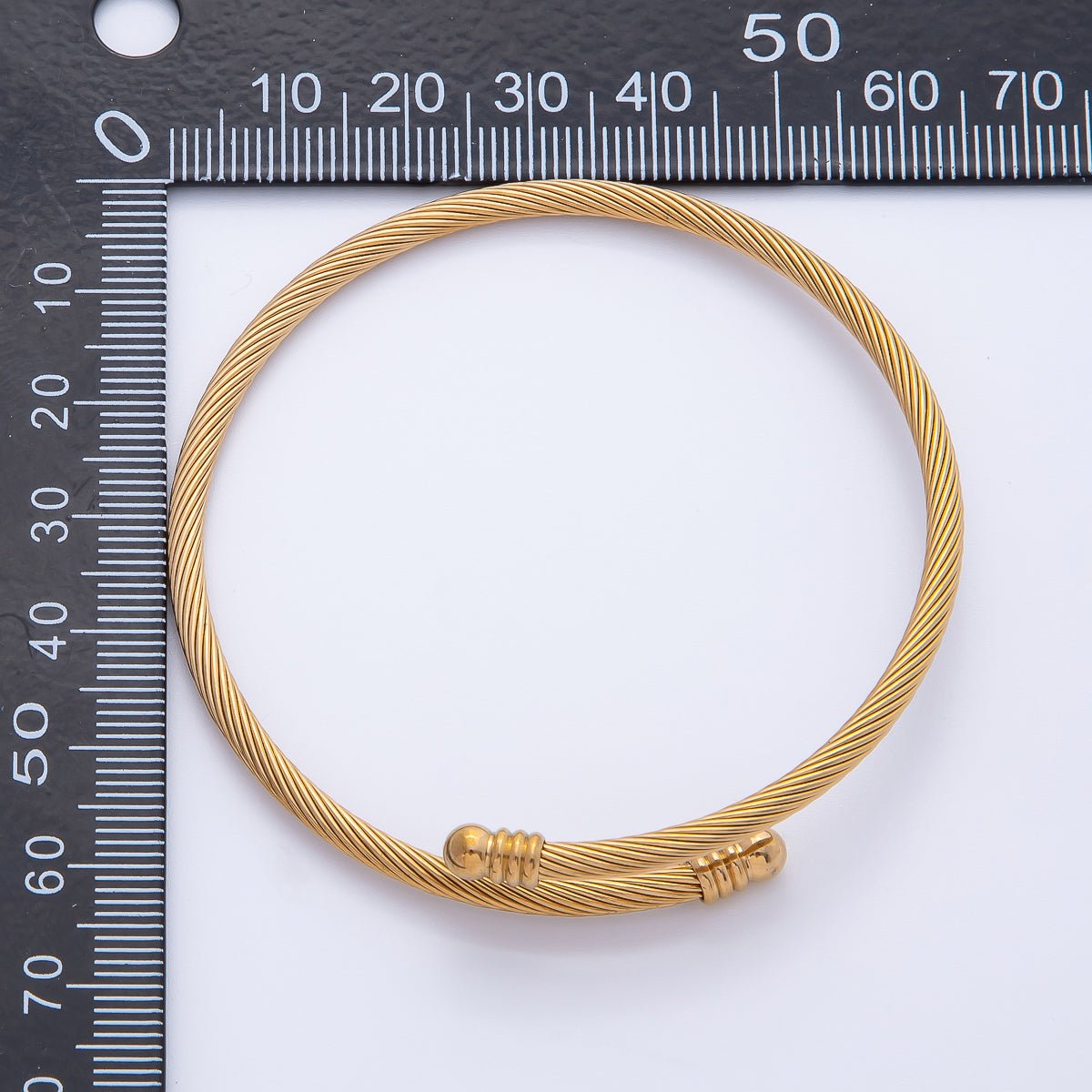 Gold Stainless Steel Twisted Ribbed Coil Adjustable Bangle Bracelet | WA-3798