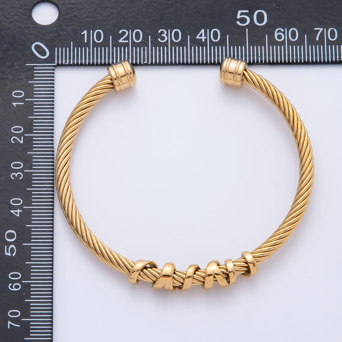 Gold Stainless Steel Basic Twisted Ribbed Cable Cuff Bracelet | WA-3799