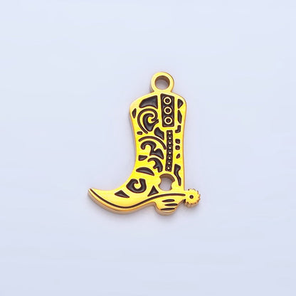 Stainless Steel Black Enamel Cowboy Boots Charm | P1227