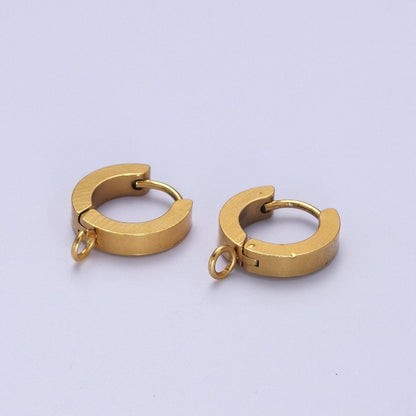 Gold Stainless Steel Open Loop 13.5mm Huggie Hoop Earrings Supply K-190