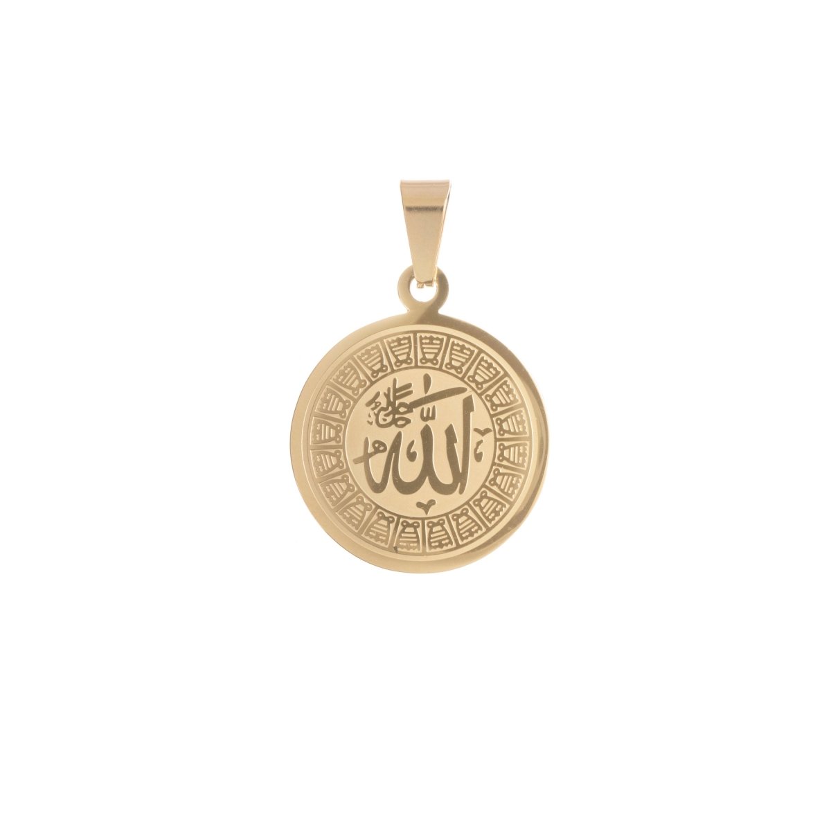 Gold Stainless Steel Religious Pendant, Islam, Moslem, Allah, Arabic Word, Bails Findings for Earring Necklace Jewelry Making Supplies J-478