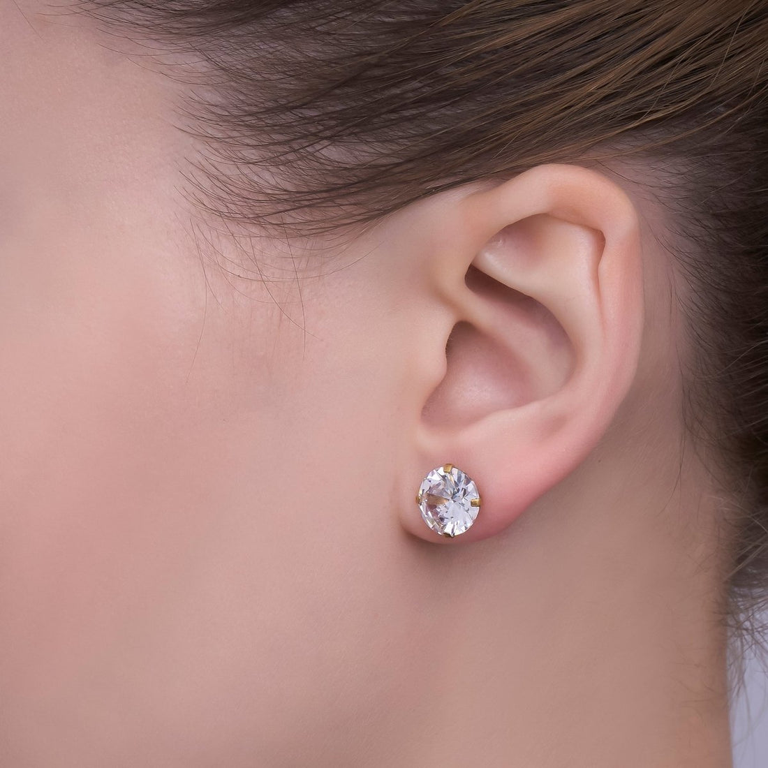 Gold Stainless Steel Clear CZ Classic Flat Back Stud Earrings | AB1567 - AB1571