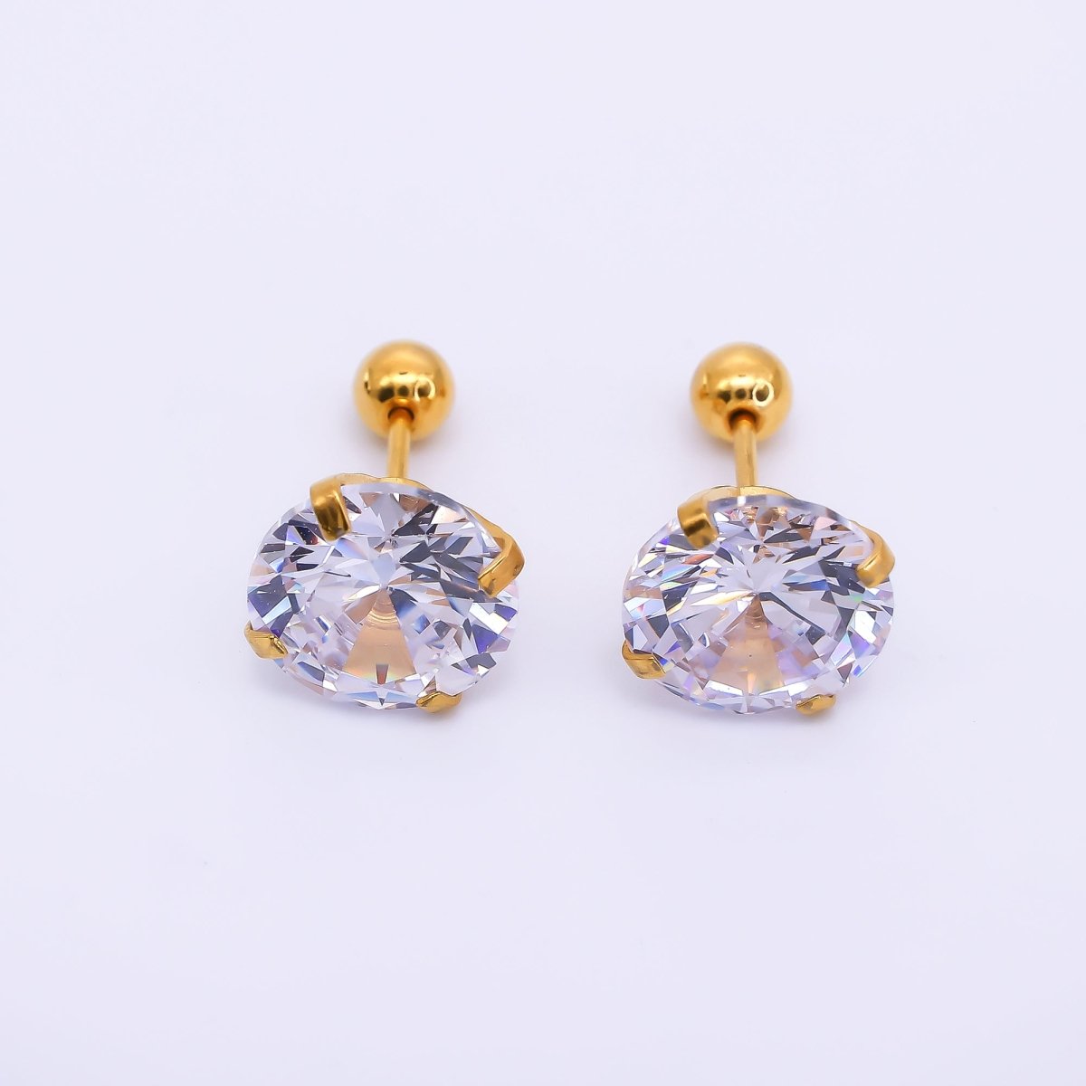 Gold Stainless Steel Clear CZ Classic Flat Back Stud Earrings | AB1567 - AB1571