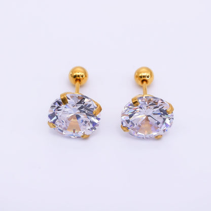 Gold Stainless Steel Clear CZ Classic Flat Back Stud Earrings | AB1567 - AB1571