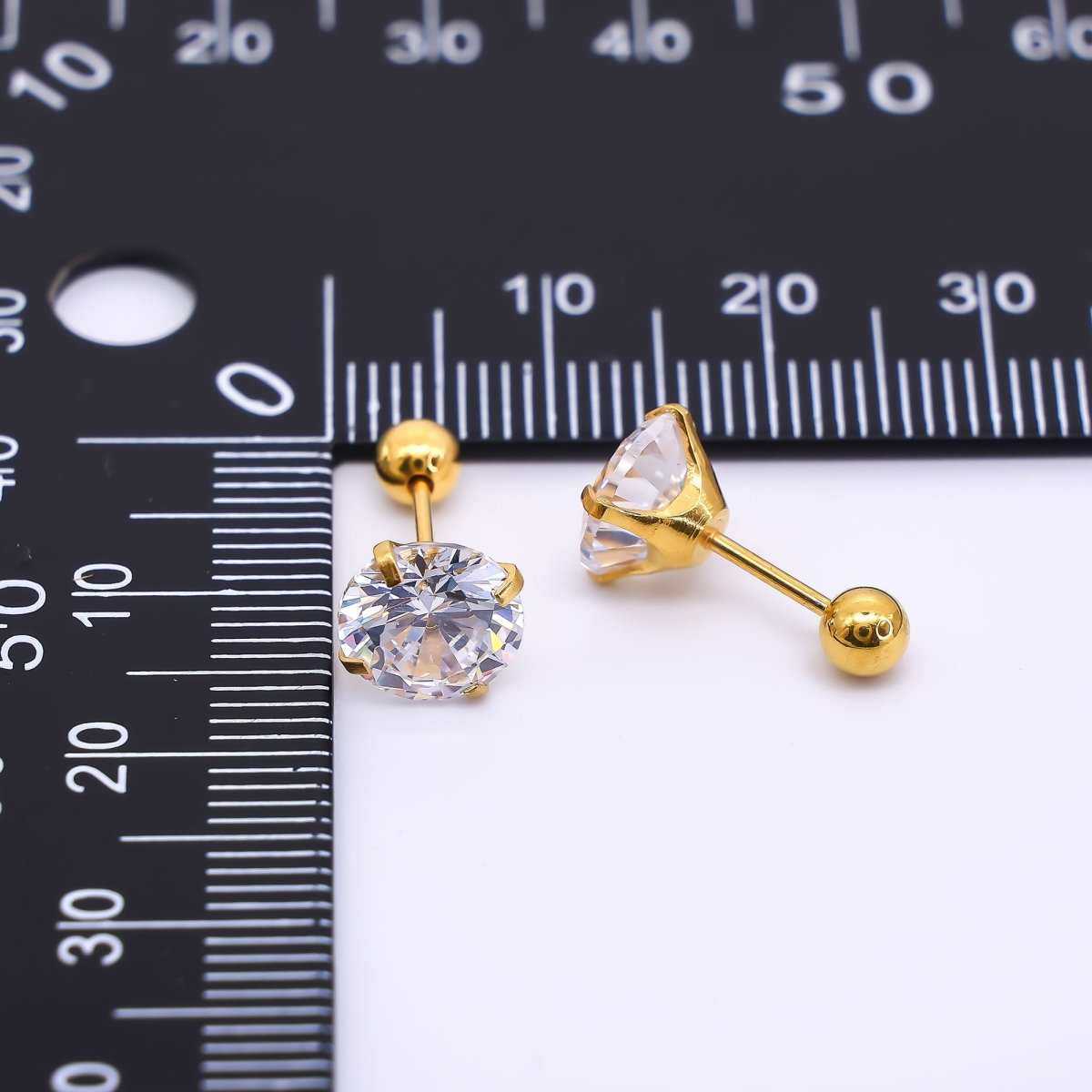 Gold Stainless Steel Clear CZ Classic Flat Back Stud Earrings | AB1567 - AB1571