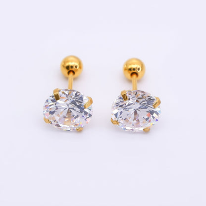 Gold Stainless Steel Clear CZ Classic Flat Back Stud Earrings | AB1567 - AB1571