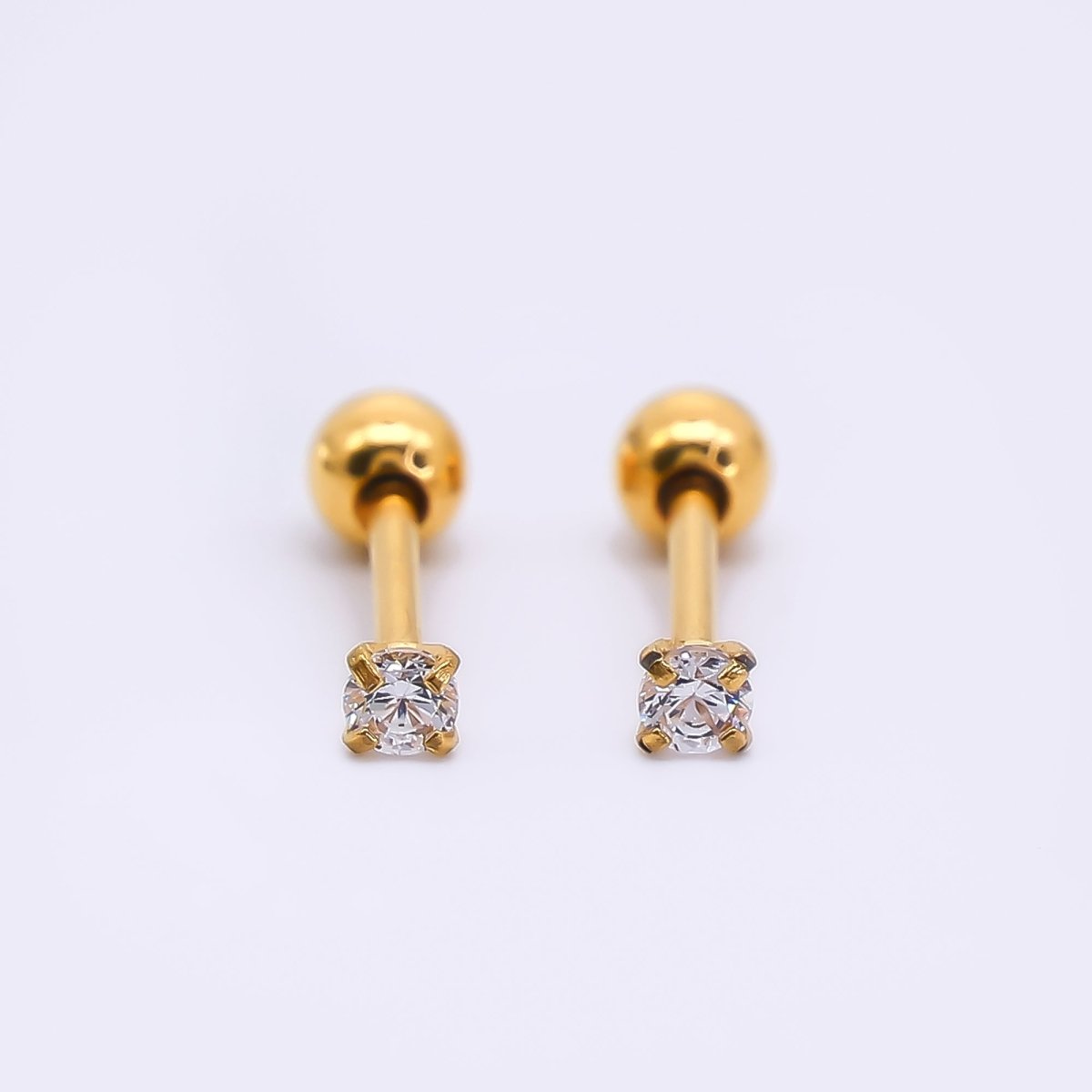 Gold Stainless Steel Clear CZ Classic Flat Back Stud Earrings | AB1567 - AB1571