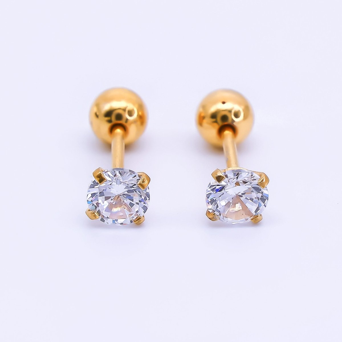 Gold Stainless Steel Clear CZ Classic Flat Back Stud Earrings | AB1567 - AB1571
