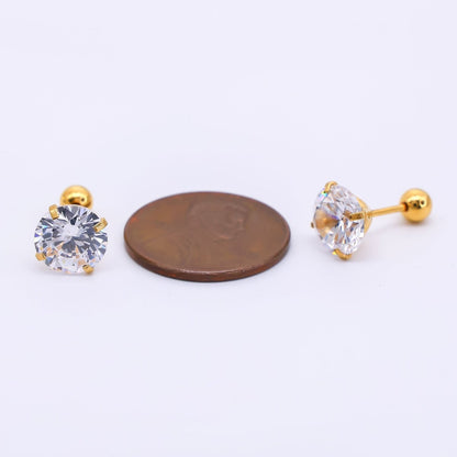 Gold Stainless Steel Clear CZ Classic Flat Back Stud Earrings | AB1567 - AB1571