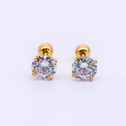 Gold Stainless Steel Clear CZ Classic Flat Back Stud Earrings | AB1567 - AB1571