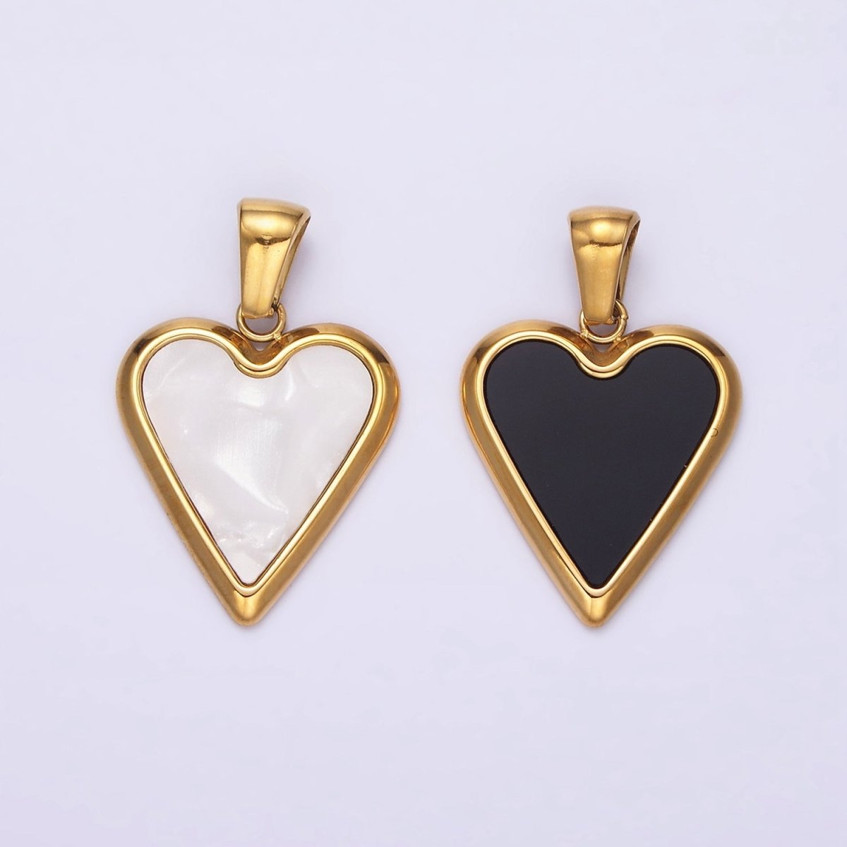 Gold Stainless Steel Shell Pearl Heart Charm Gold heart pendant White Black Heart Charm P-832