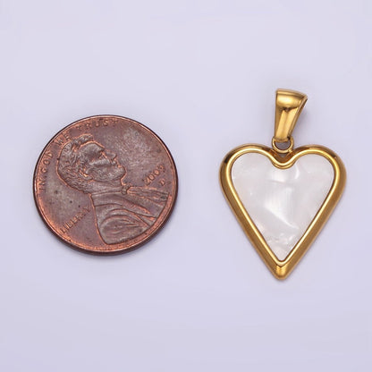 Gold Stainless Steel Shell Pearl Heart Charm Gold heart pendant White Black Heart Charm P-832