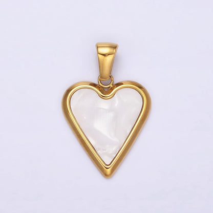 Gold Stainless Steel Shell Pearl Heart Charm Gold heart pendant White Black Heart Charm P-832