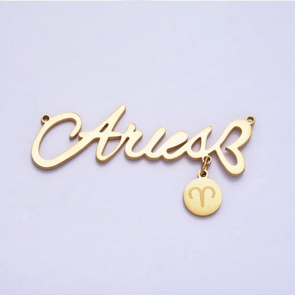 Gold Stainless Steel Zodiac Astrology Cursive Font Mini Symbol Connector Personalized Jewelry Making | A-A1379-A-A1384