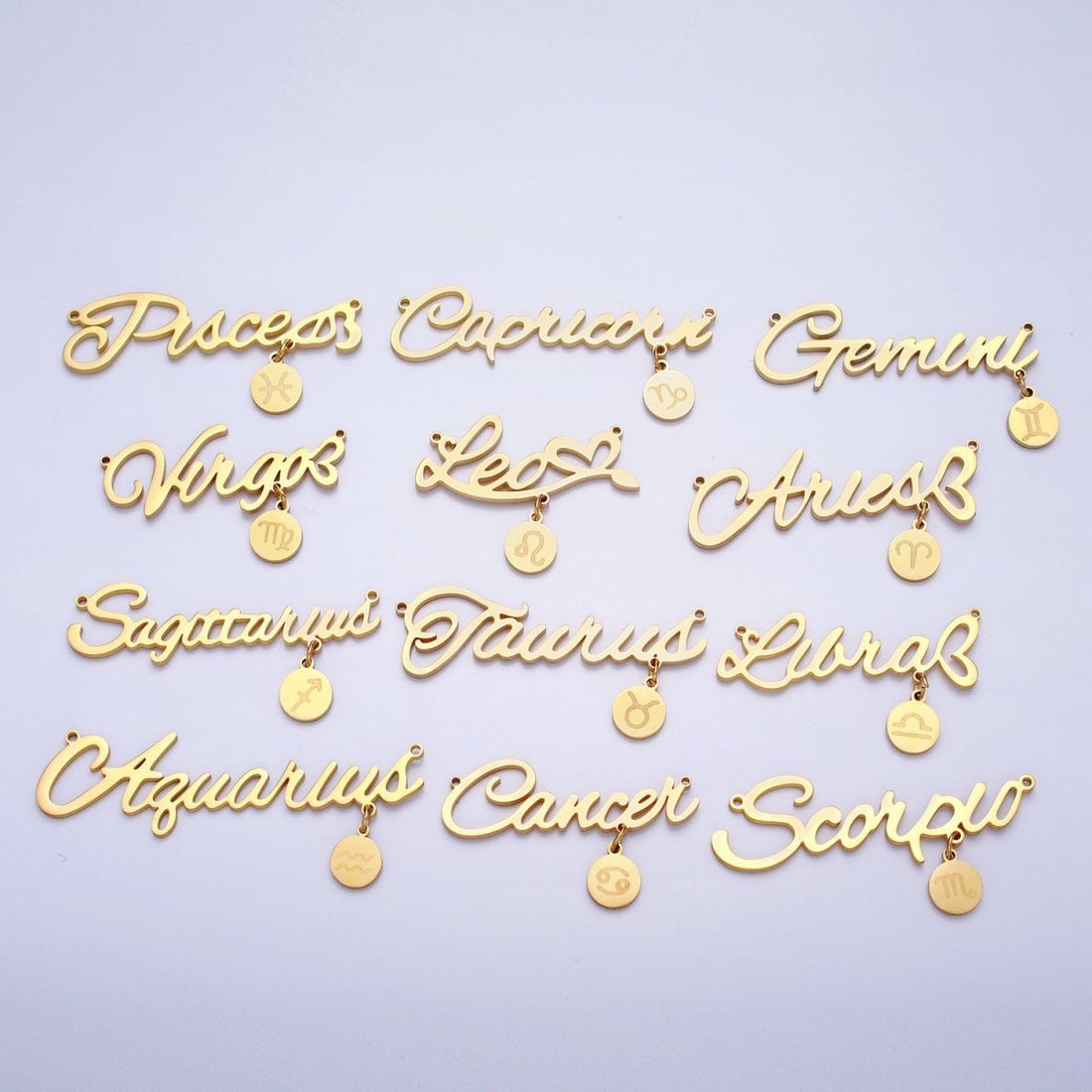 Gold Stainless Steel Zodiac Astrology Cursive Font Mini Symbol Connector Personalized Jewelry Making | A-A1379-A-A1384