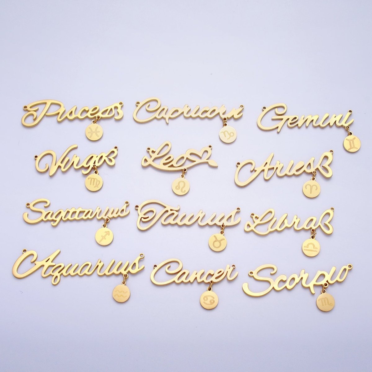 Gold Stainless Steel Zodiac Astrology Cursive Font Mini Symbol Connector Personalized Jewelry Making | A-A1379-A-A1384