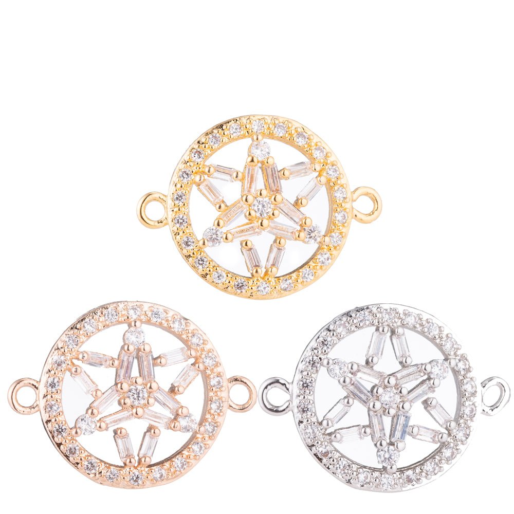 Gold Star, Celestial, Starry, DIY Handcrafted Ladies Gift, Cubic Zirconia Bracelet Charm, Necklace Pendant, Findings for Jewelry Making,  F-156