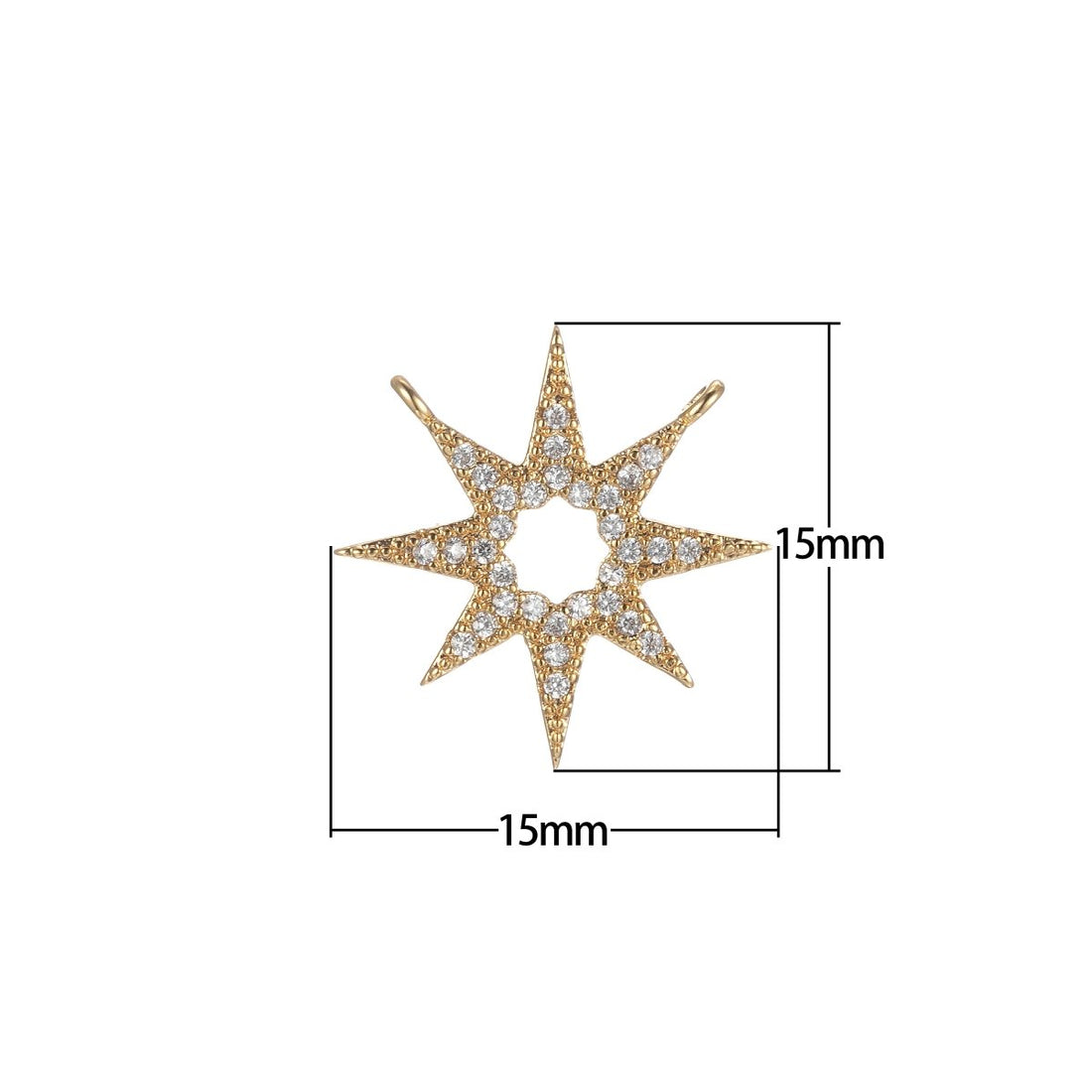 Gold Star Charm Connector, Micro Pave Star Charm, CZ Charms, Cubic Zirconia Star Link Connector for Necklace Pendant Double bail F-832