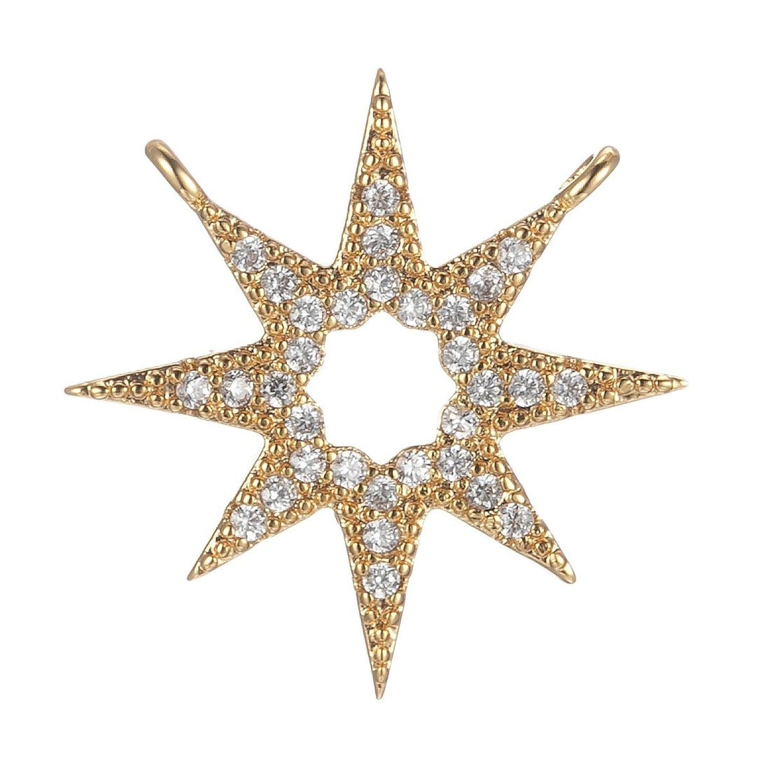 Gold Star Charm Connector, Micro Pave Star Charm, CZ Charms, Cubic Zirconia Star Link Connector for Necklace Pendant Double bail F-832