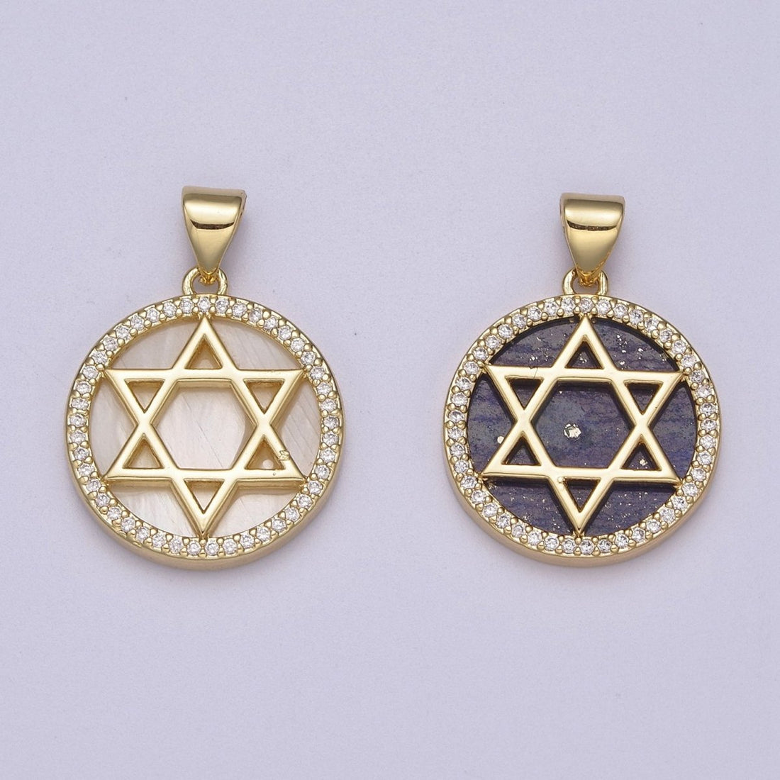 Gold Star David Pearl Medallion Pendant Round Disc Religious Jewish Jewelry for Necklace Earring Charm J-413