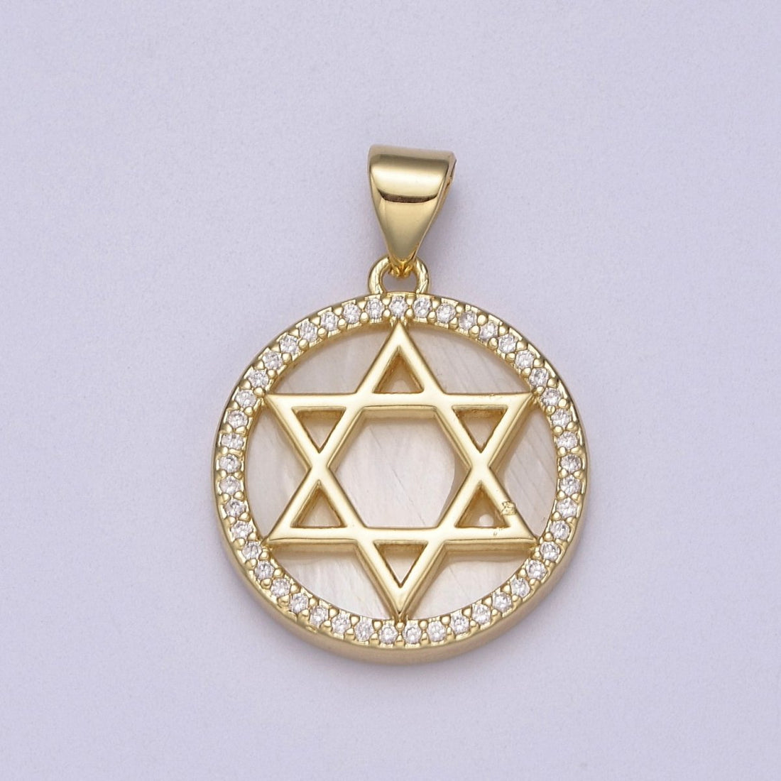 Gold Star David Pearl Medallion Pendant Round Disc Religious Jewish Jewelry for Necklace Earring Charm J-413
