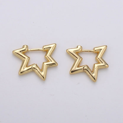 Gold Star Huggie Earring 14k Gold Filled Earring, Statement Earring Rock Star Earring P-039