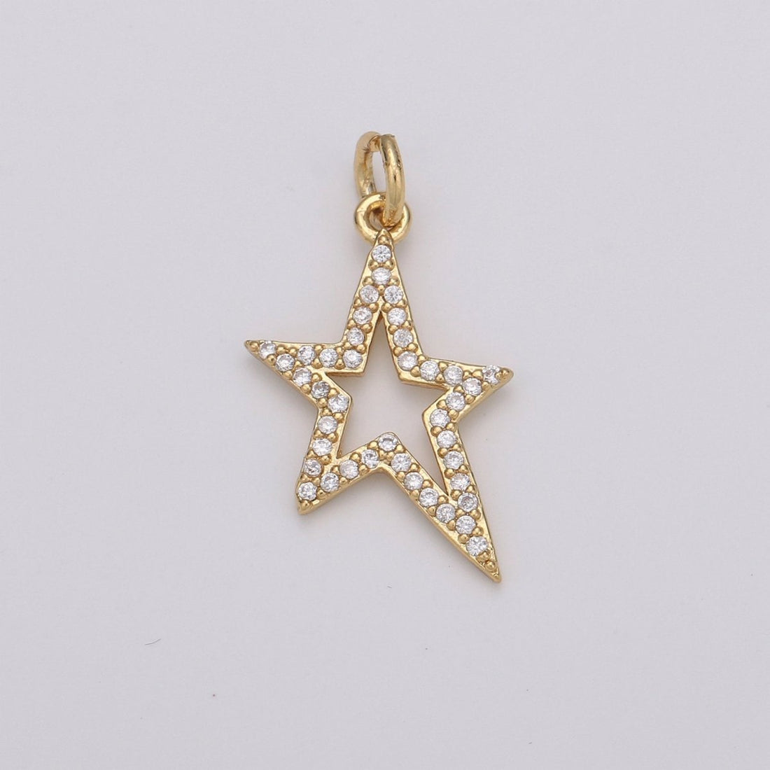 Gold Star pendant w/ Cubic, Nickel free 14k gold plated brass, Cubic zirconia, Cubic charm, Cubic star pendant Rockstar Charm D-197
