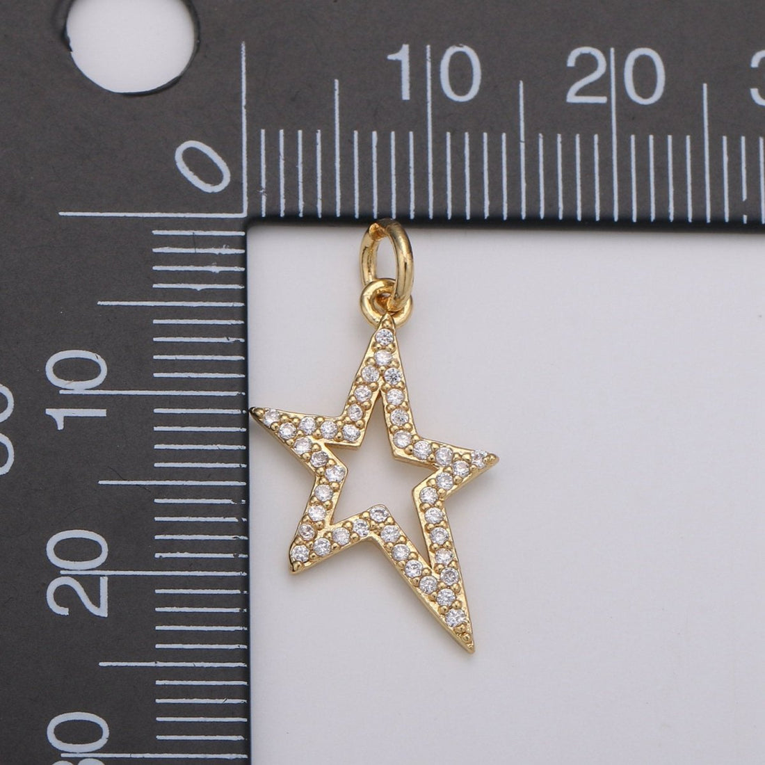 Gold Star pendant w/ Cubic, Nickel free 14k gold plated brass, Cubic zirconia, Cubic charm, Cubic star pendant Rockstar Charm D-197