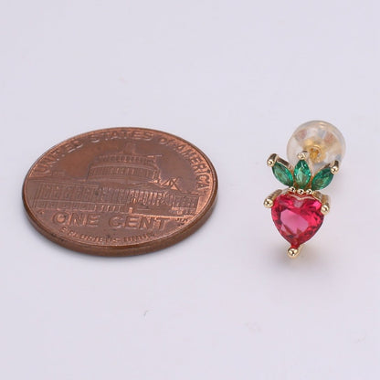 Gold Strawberry Stud Earring, Crystal Berry Studs, Strawberry Fruit Earring, Minimalist Earring, Dainty Earrings for Girls, Gift P-016