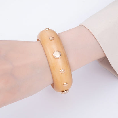 Gold Studded Wood Bangle Stackable Bracelet | WA-04310