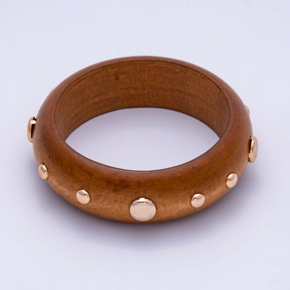 Gold Studded Wood Bangle Stackable Bracelet | WA-04310