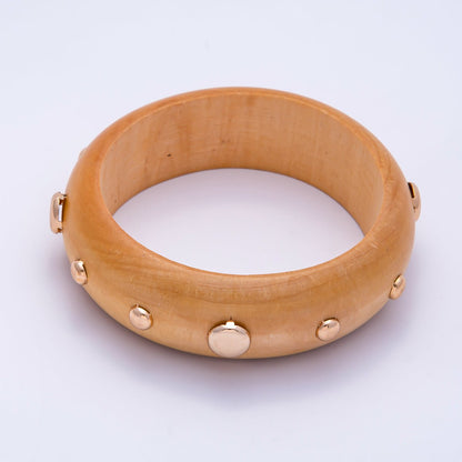 Gold Studded Wood Bangle Stackable Bracelet | WA-04310